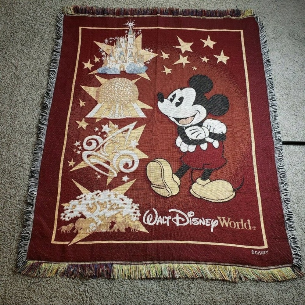 Walt Disney World Tapestry Throw Blanket Fringe